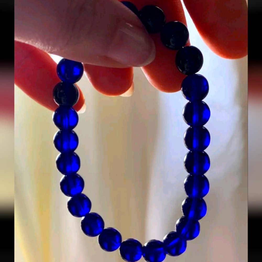 10mm Siberian Blue Ray Quartz Crystal Bracelet Mens 8" Elastic Bracelet Rare!